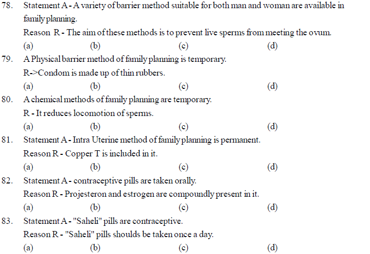 NEET UG Biology Reproductive Health MCQs Multiple Choice Questions